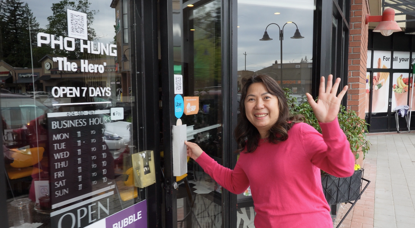 The owner of Pho Hung outside her restaurant in Surrey, BC