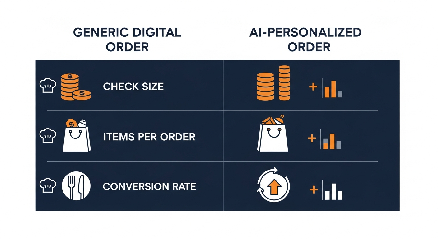 Comparison chart showing performance differences between generic and AI-personalized restaurant orders