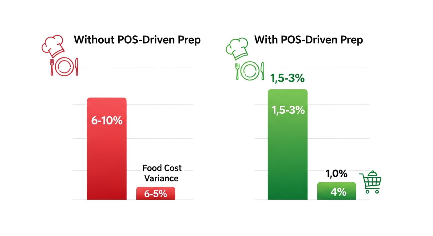 Comparison chart showing food cost variance with and without POS-driven inventory management
